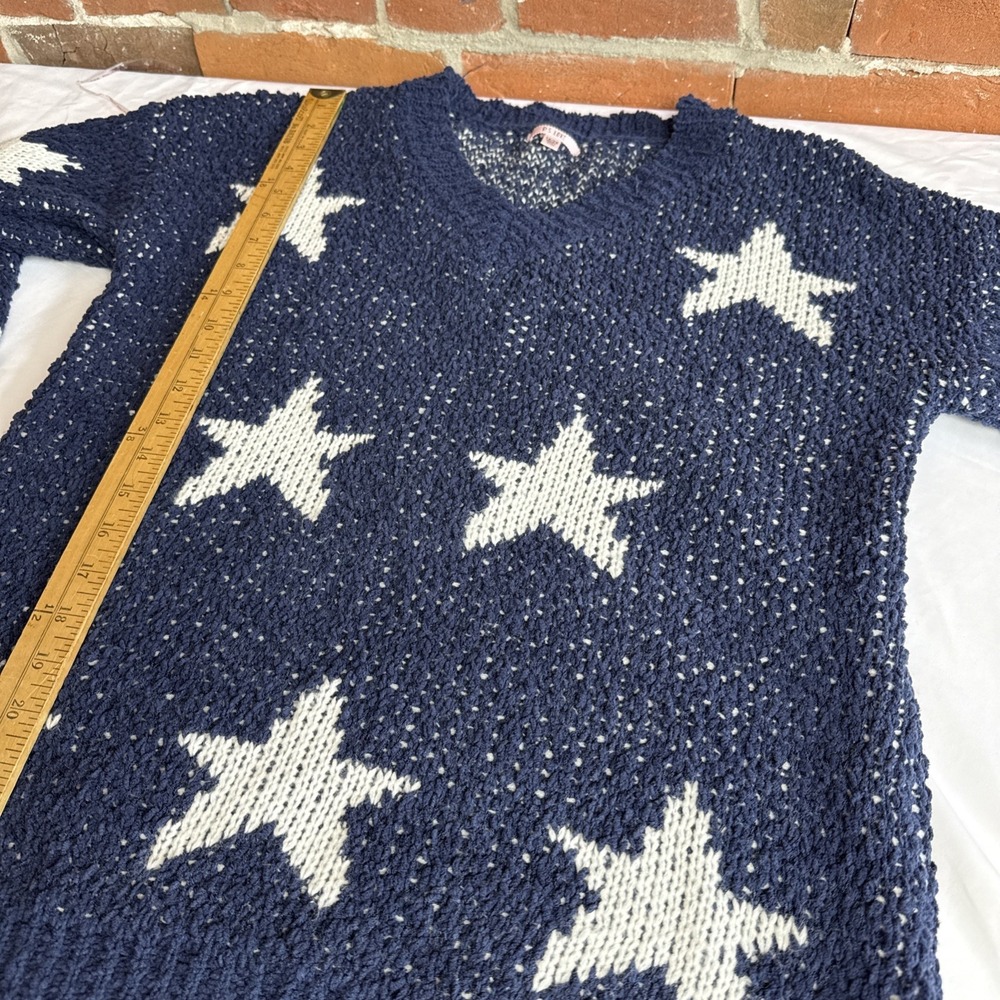 P.S. Love Star Knit Sweater Blue White Stars Woman's Xl 2x V Neck - Picture 7 of 10